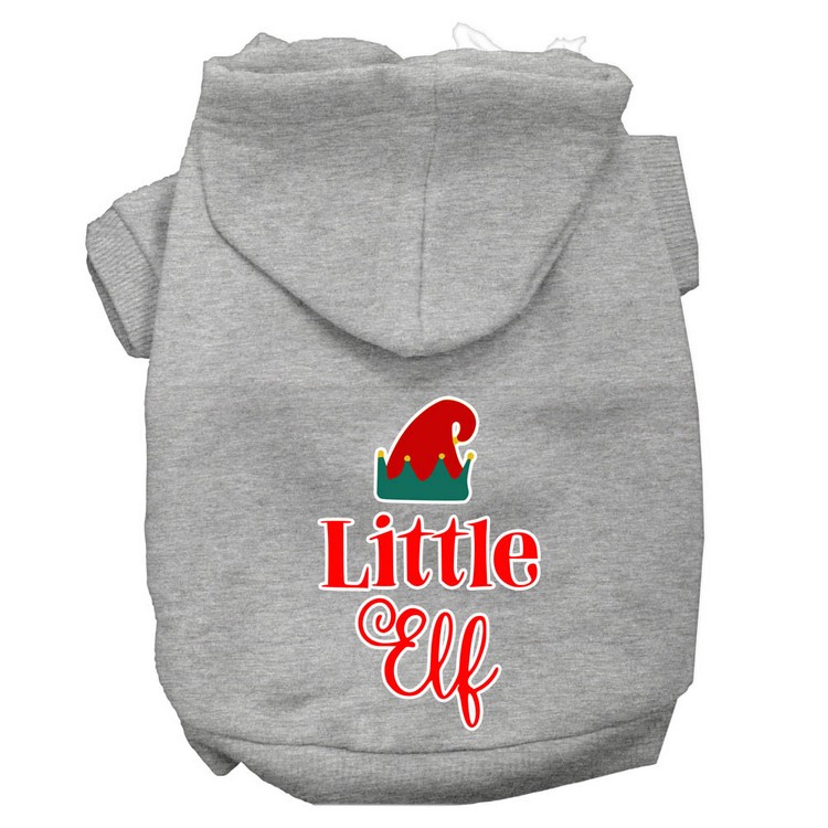 Little Elf Screen Print Dog Hoodie Grey XS